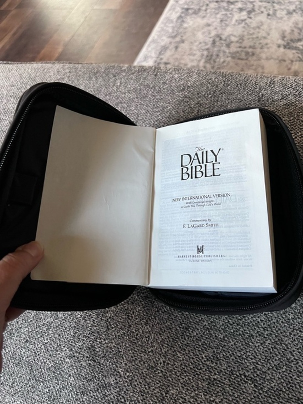 NIV chronological Bible with sturdy nylon case.